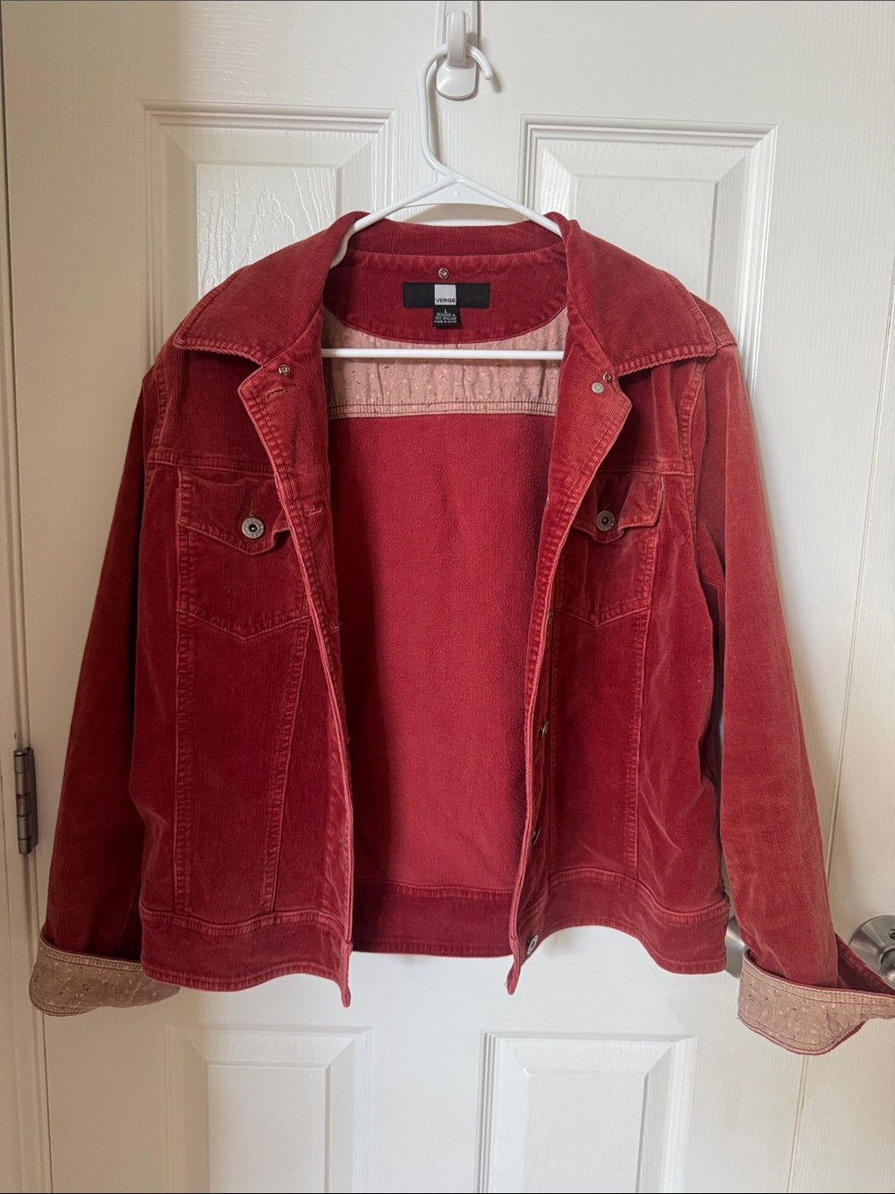 Women's Red Corduroy Jean Jacket - Classic Button-Front